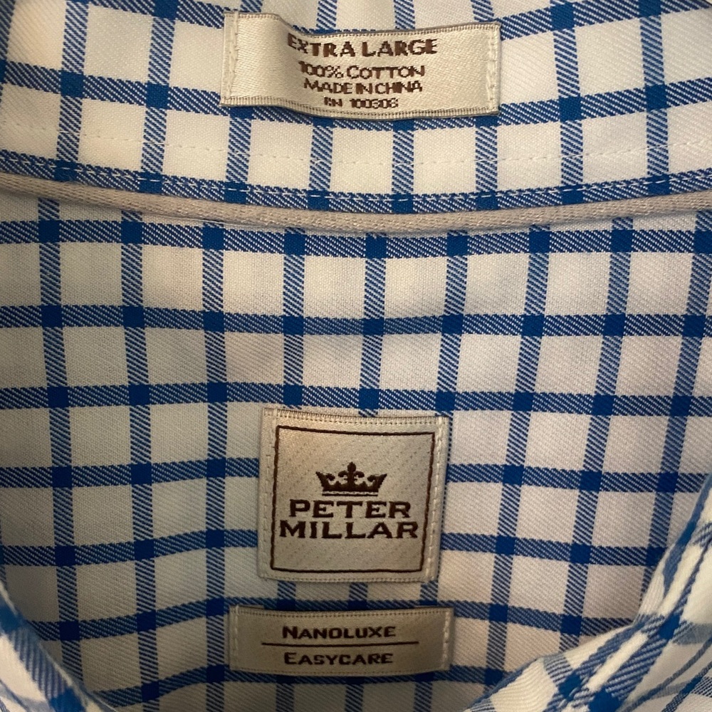 Peter Millar Blue and White Plaid Shirt - Picture 2 of 3